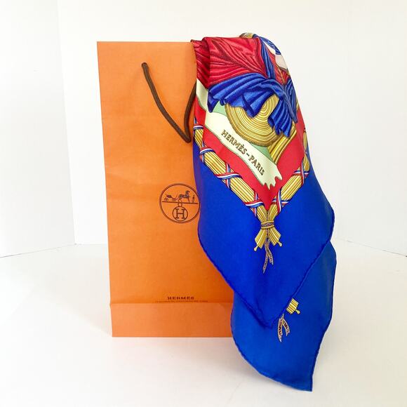 HERMES Paris 1789 Republique Francaise Blue Red Silk Scarf - Picture 10 of 14